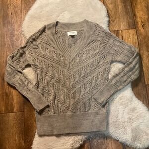 Sonoma Sweater Size Medium Tan V Neck Knit Cable Long‎ Sleeve